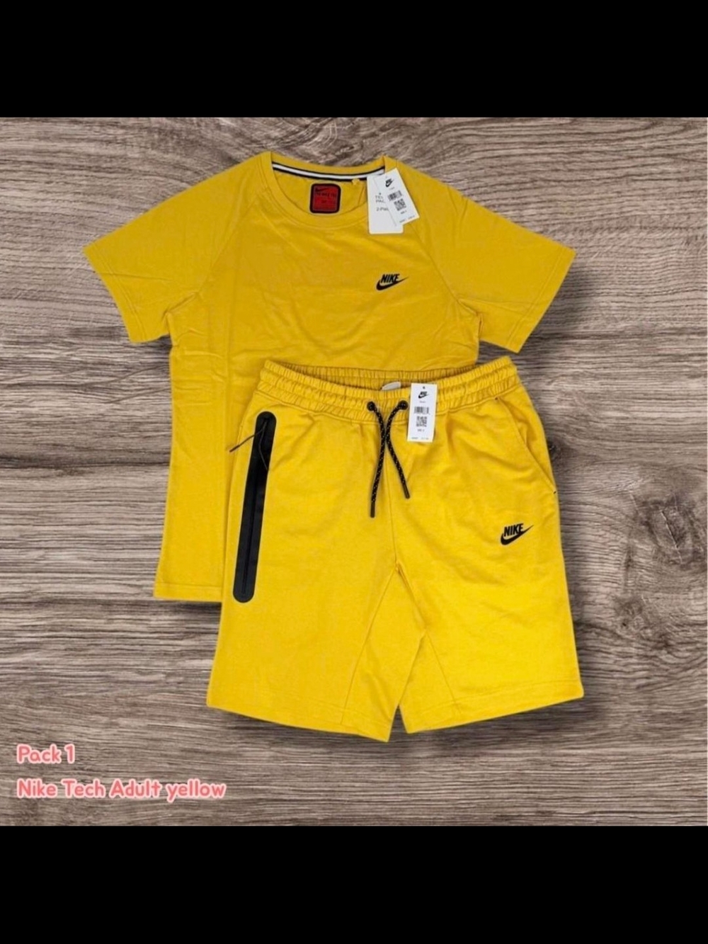 Brand New Nike Tech Yellow Athletic Tee  Shorts Set